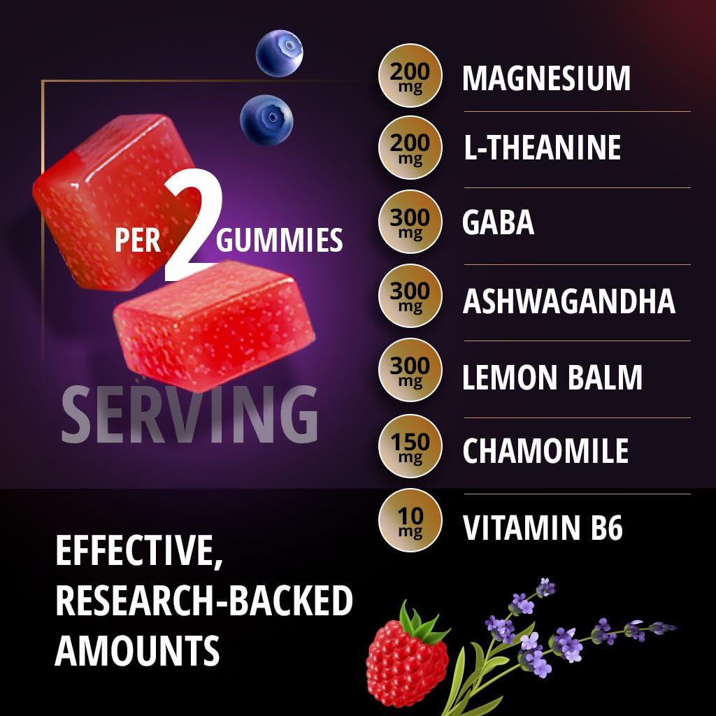 MAXVITAL Zen-7 Calm & Focus Gummies for Adults - Sugar Free Daily Calm & Mental Clarity Support - L-Theanine, GABA, Ashwagandha, Magnesium, Lemon Balm & B6 - Berry Lavender - 60 Vegan Gummies