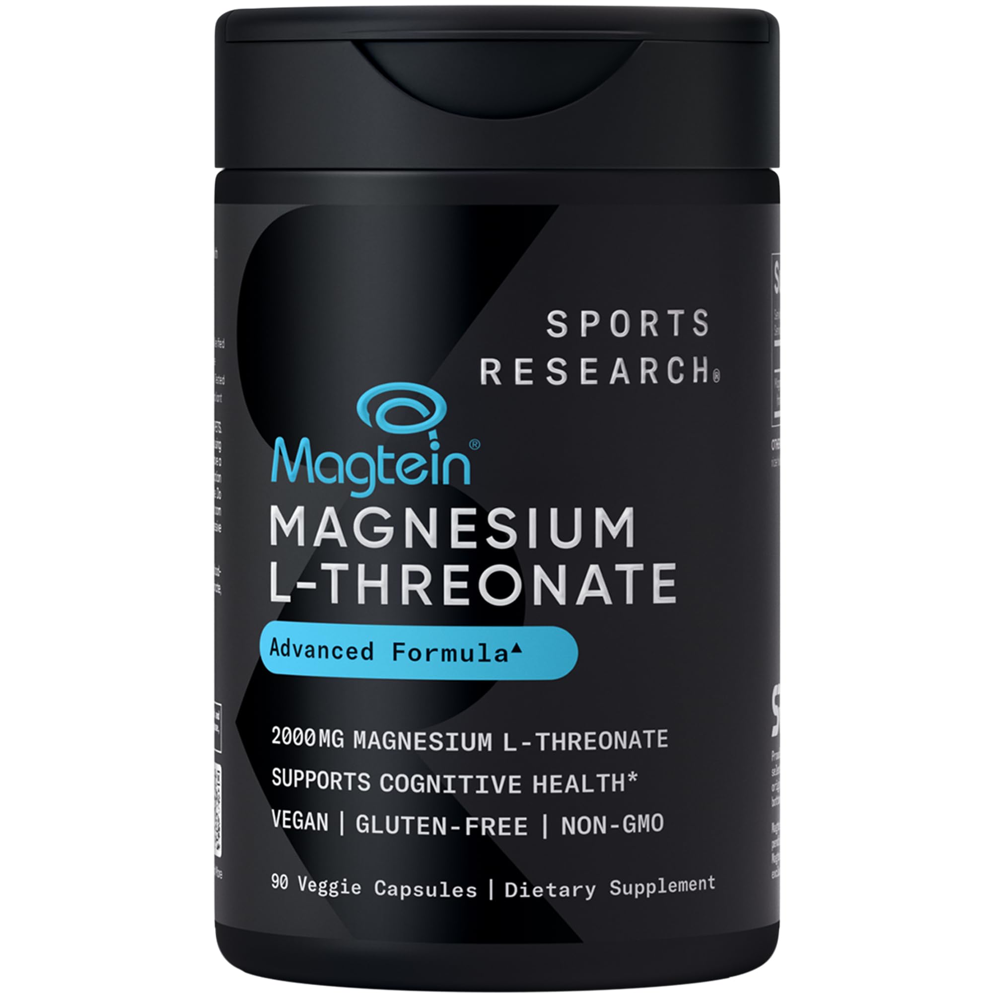 Sports Research® Magnesium L-Threonate Capsules 2000mg - High-Absorption Magtein® for Enhanced Brain Health, Memory, Focus & Restful Sleep Support - Vegan · Non-GMO · Gluten Free - 90 Count