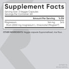 Sports Research® Magnesium L-Threonate Capsules 2000mg - High-Absorption Magtein® for Enhanced Brain Health, Memory, Focus & Restful Sleep Support - Vegan · Non-GMO · Gluten Free - 180 Count