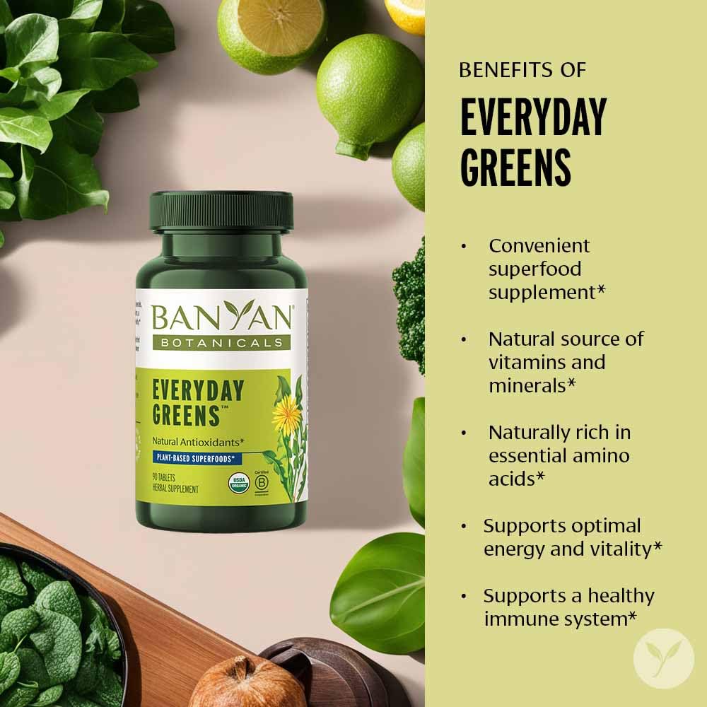 Banyan Botanicals Organic Everyday Greens – Concentrated Superfood Tablets – Spirulina, Wheat Grass & Alfalfa for Cellular Vitality & Antioxidant Support – 90 Tablets – USDA Organic