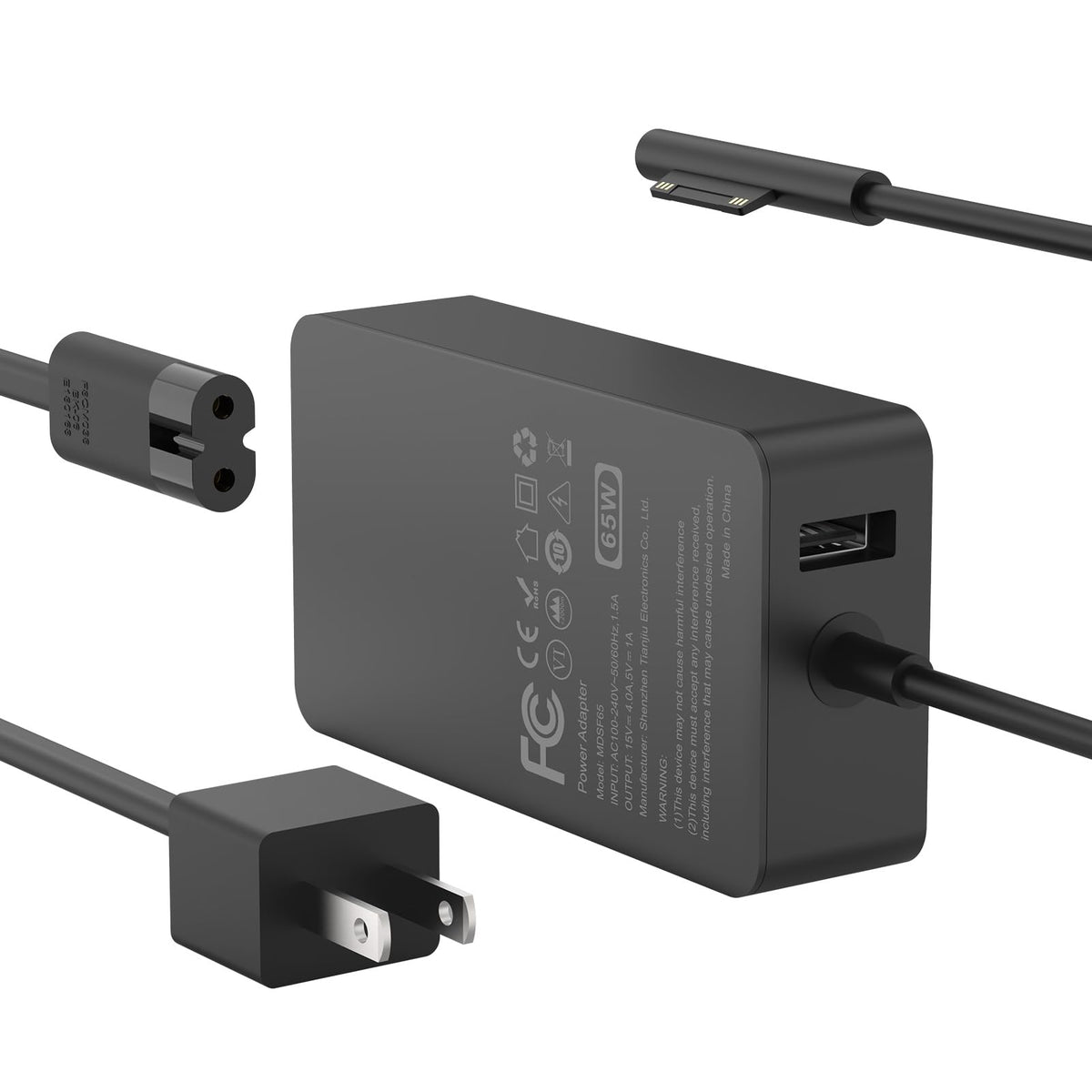 65W Charger Compatible with Microsoft Surface Pro 11, 10, 9, 8, 7+, 7, 6, 5, 4, 3, X, Power Adapter for Windows Surface Laptop 7/6/5/4/3/2/1, Go Tablet, Book 3/2/1, Support 44W, 36W, LED, 10FT