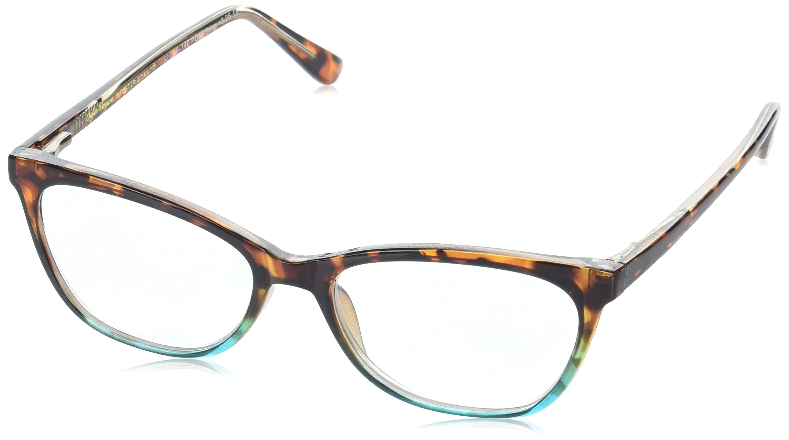 Foster Grant Sofia Vergara x Women's Teresa Cat-Eye Reading Glasses, Brown Tortoise Gradient Fade to Crystal Turquoise, 52 mm + 2