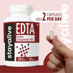STAY ALIVE EDTA Capsules 1500mg with Zeolite 98% and Kale Extract Powder, 120 Pills, Non-GMO & Gluten Free Calcium Disodium EDTA Supplement
