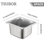 TSUBOR 6 Set Stainless Steel Hotel Pans 1/6 Size 4 Inch Deep With Lids, Anti-Jam Chafing Steam Table Pans, Catering Food Storage Metal Pan