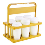 Bodaon 6 Cup Drink Carrier with Handle, Plastic Cup Holders for Take Out Delivery Drivers, Reusable Foldable Car Drink Caddy, Leakproof Food Delivery Accessories, 360° Secure Grip, Yellow