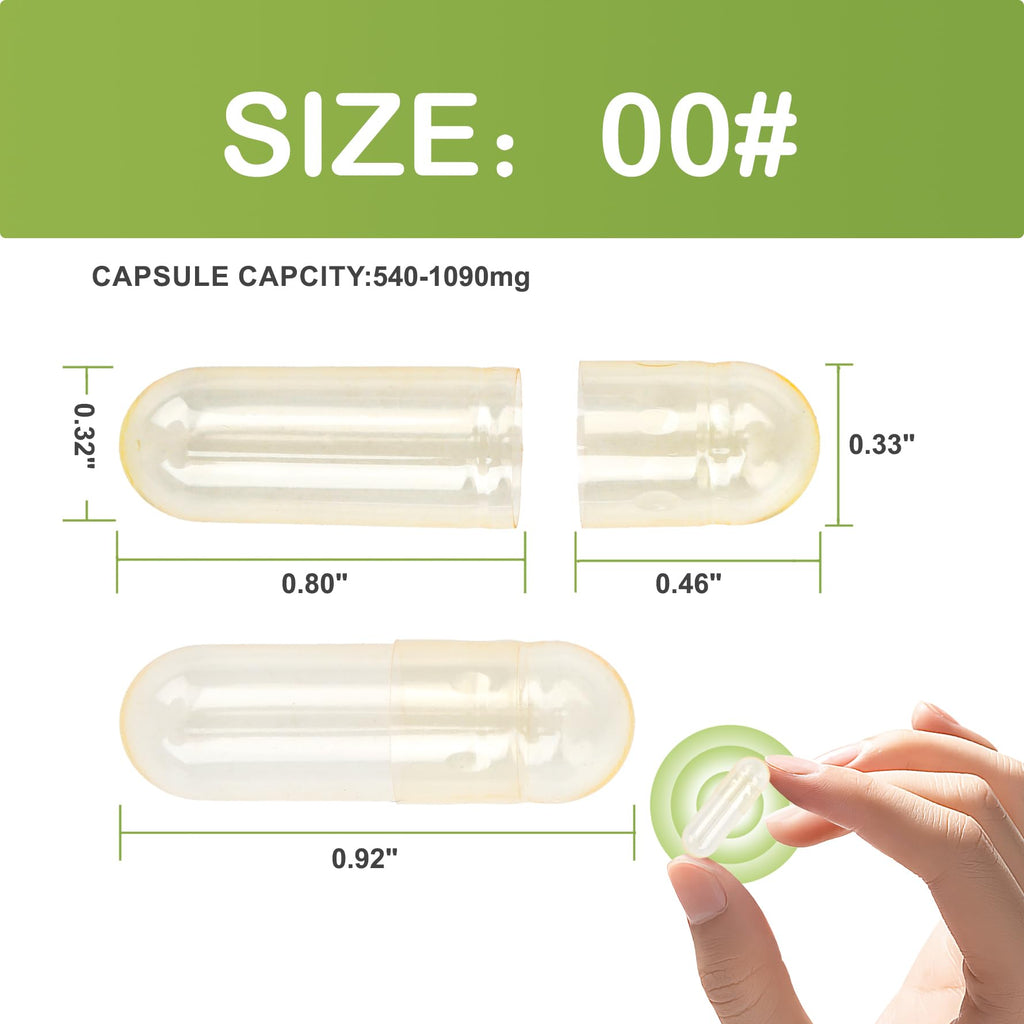 VGTPC Veggie Capsules Empty Size 00 Clear Vegan 1000 Count Empty Capsules Vegetable 00 Pill for DIY Supplement Filling