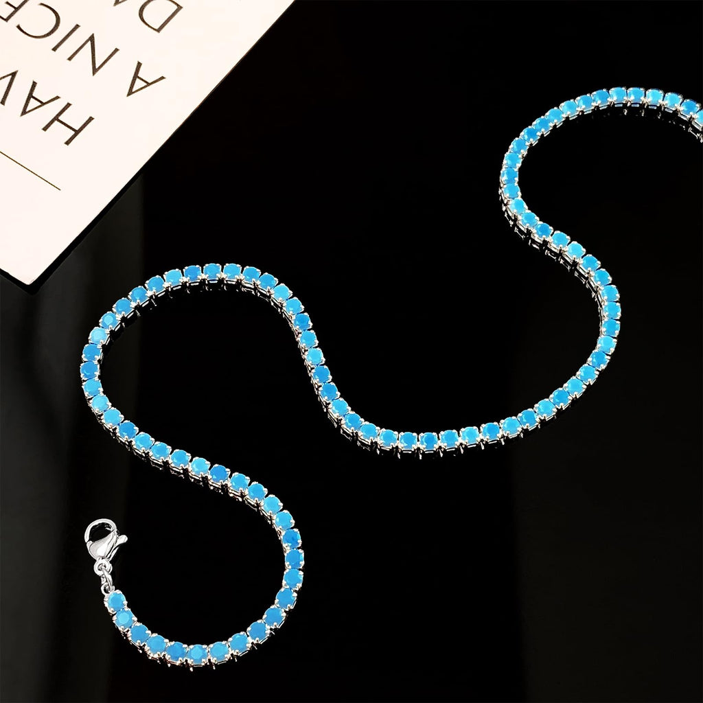 Luxval Turquoise Necklaces for Women Silver Tennis Necklaces Western Turquoise Boho Necklace Beach Summer Everyday Western Jewelry Gifts