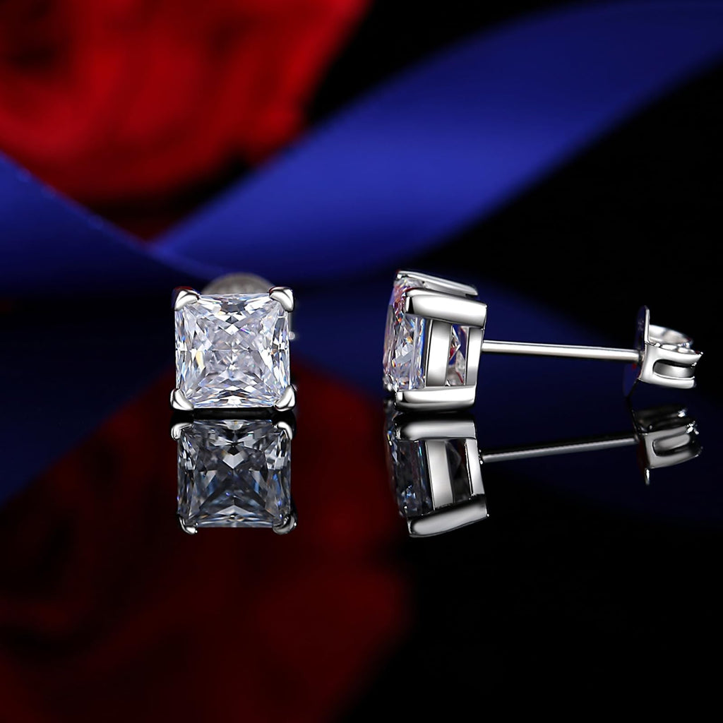 Sterling Silver Stud Earrings for Men Women Princess 6MM Cubic Zirconia CZ