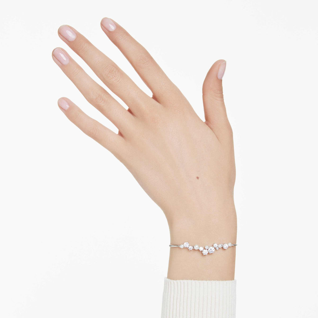 Swarovski Constella bangle, Crystal pearl, Round cuts, clear, Rhodium finish