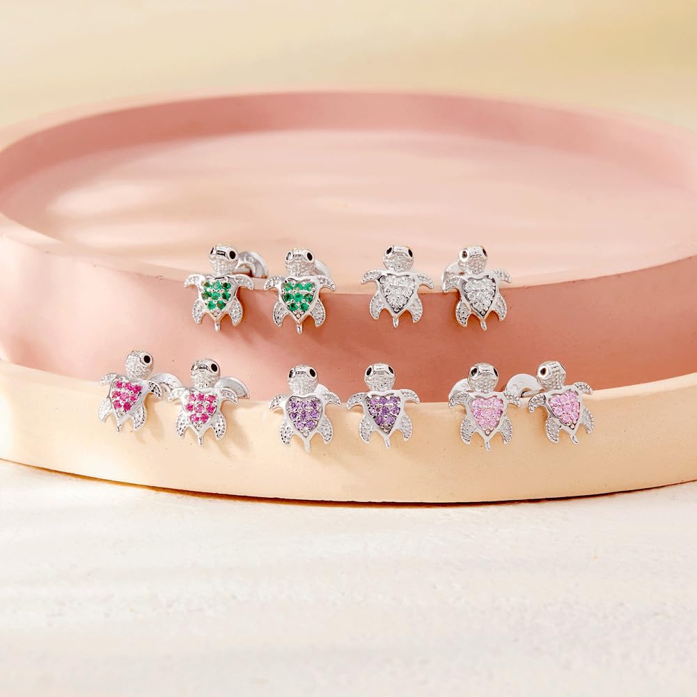 In Season Jewelry Tiny Sea Turtle Kids Earrings – Sterling Silver - Green