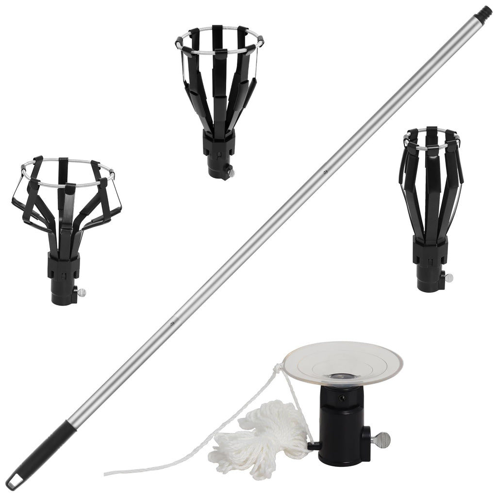 Femitu 12FT Light Bulb Changer for High Ceilings, Aluminum Extension Pole with Suction Cup & 3 Cage Attachments, Light Bulb Removal Tools for Recessed Lights and Standard Bulbs