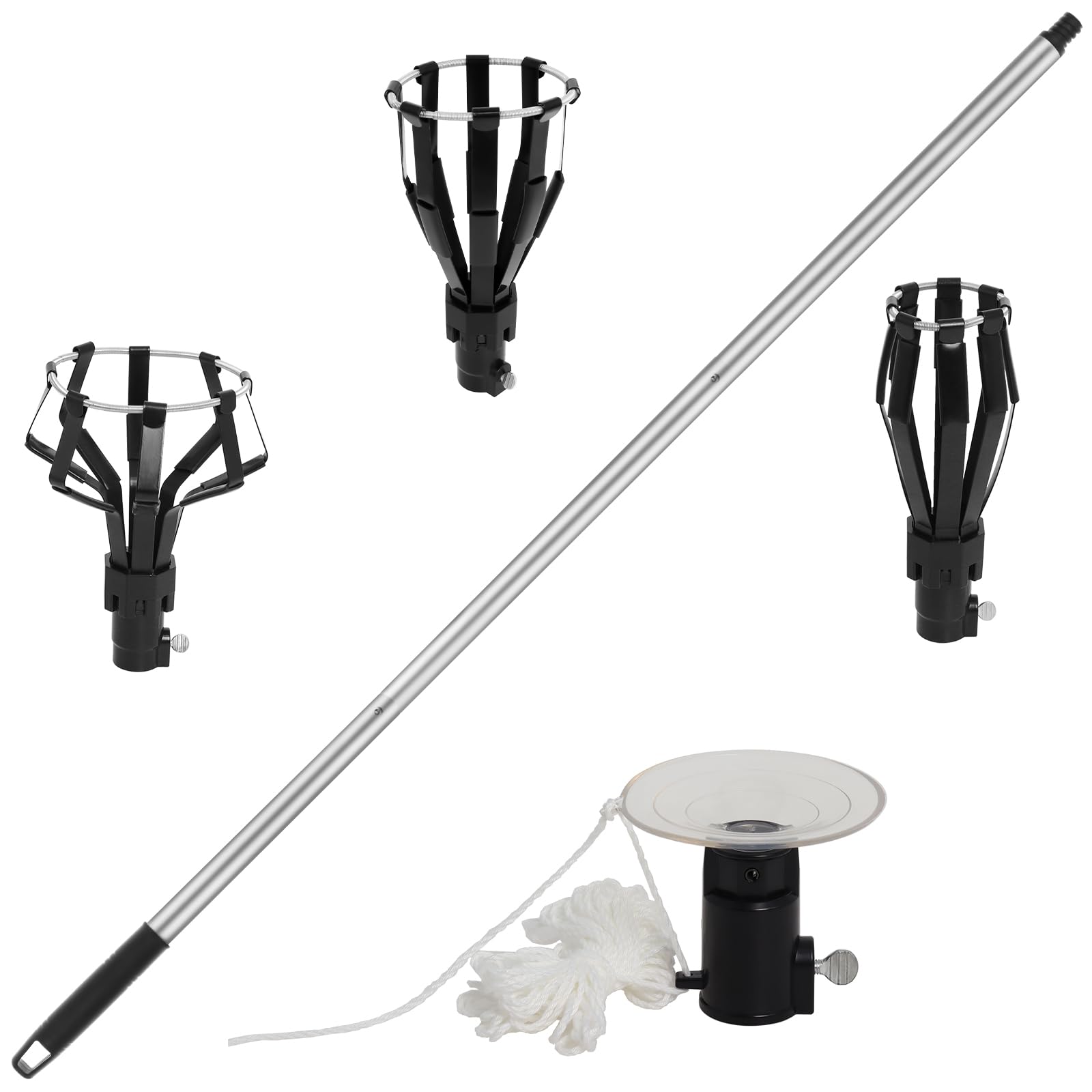 Femitu 12FT Light Bulb Changer for High Ceilings, Aluminum Extension Pole with Suction Cup & 3 Cage Attachments, Light Bulb Removal Tools for Recessed Lights and Standard Bulbs