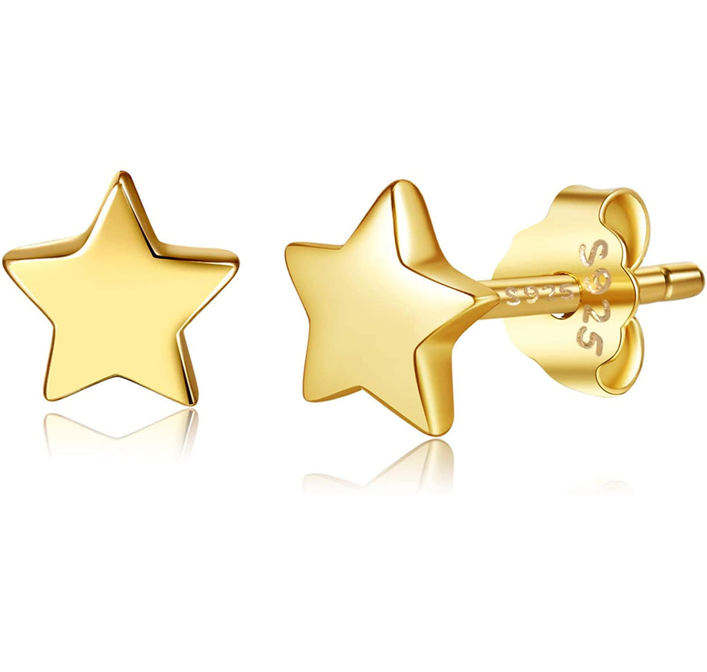 CHIC & ARTSY Star Earrings 925 Sterling Silver Stud Earrings Small 18K Gold Plated Silver Star Stud Earrings for Women 6mm
