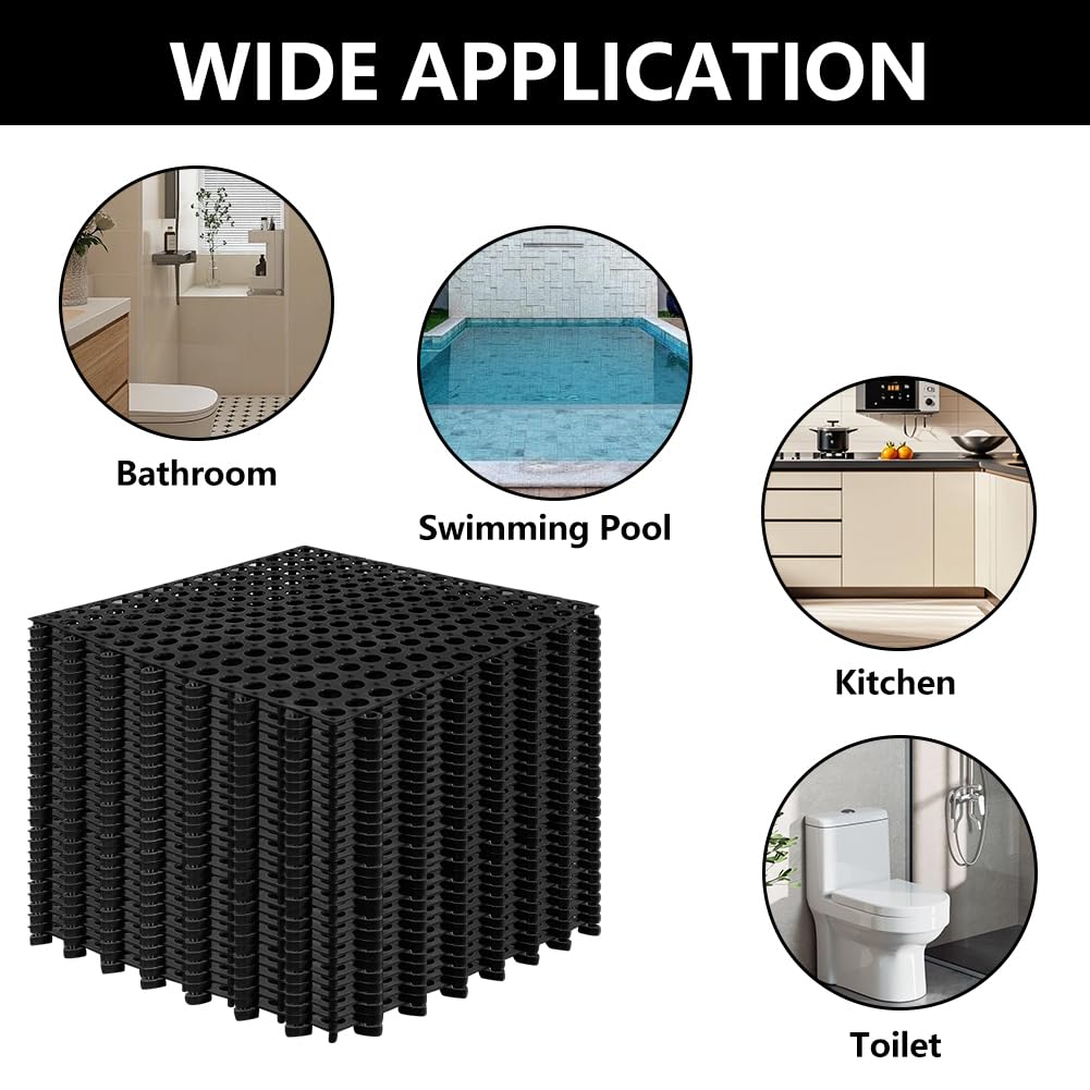 30 Pack Drainage Interlocking Tiles, 12"x12" Modular Interlocking Floor Tiles with 1 Pc Plastic Hammer Non Slip Rubber Floor mat with Holes for Pool Bathroom Deck Kitchen Patio (30, Black)