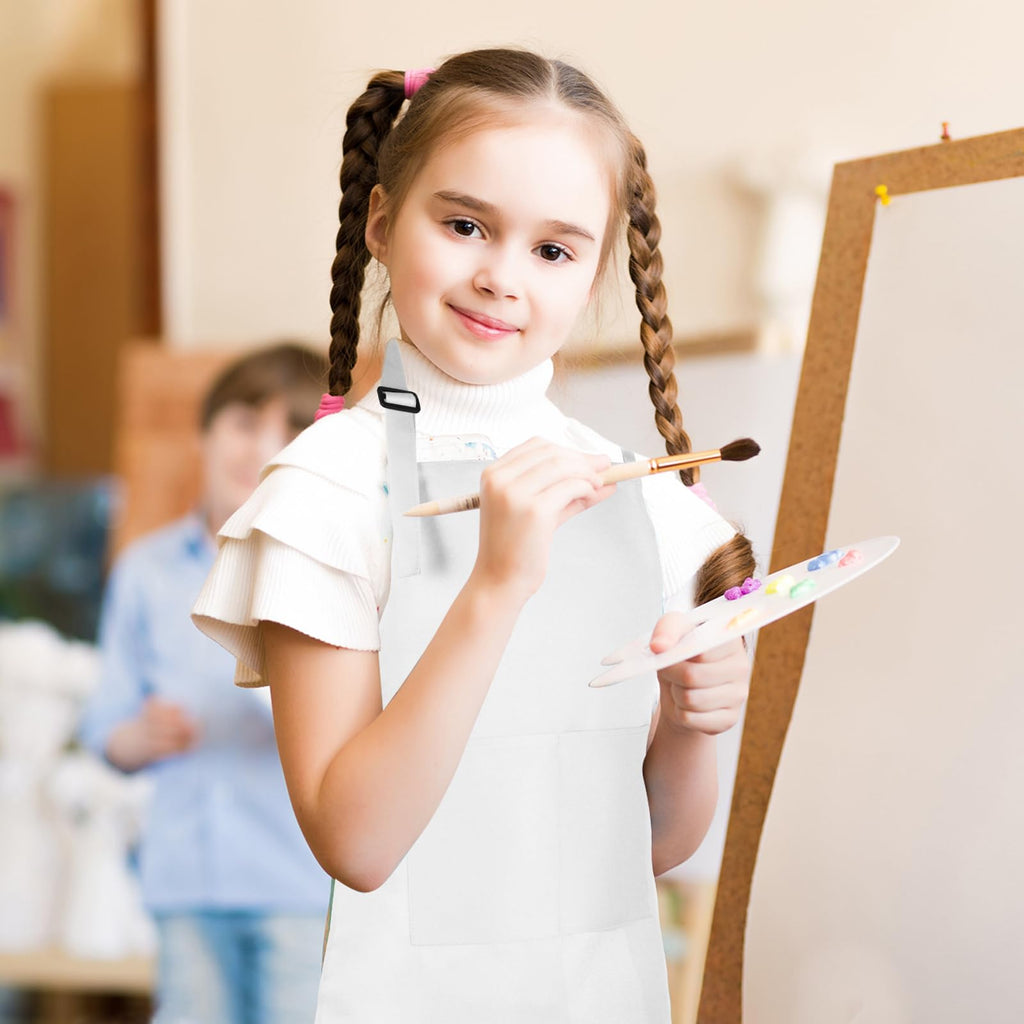 Morcheiong 8 Pack Adjustable Kids Apron Bulk with 2 Pockets Toddler Apron Kids Painting Aprons for Cooking Baking Painting Boys Girls (White)