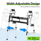 Delog Narrow Folding Walker for Seniors, 3 in 1 Folding Walker with 5” Front Wheels Width Adjustable Compact Standard Walker Support Up to 350lbs (Black)