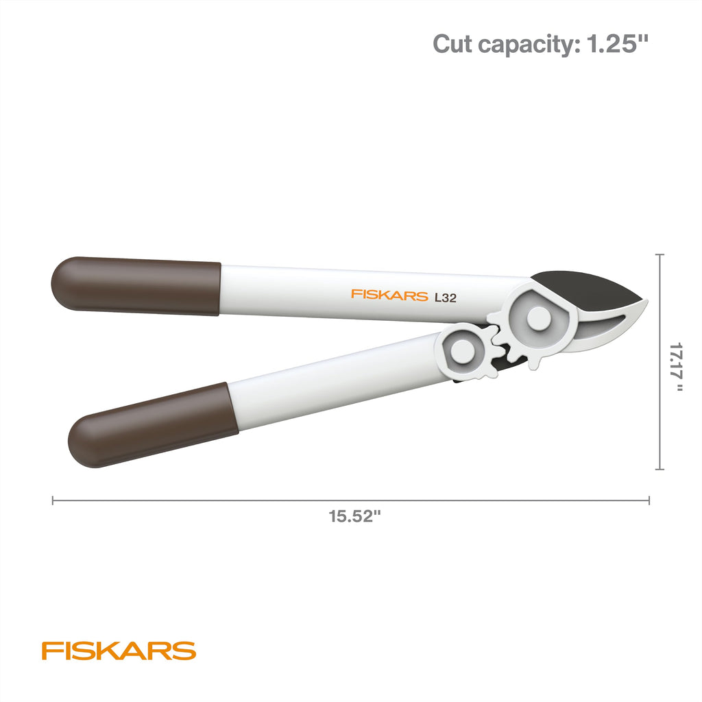 Fiskars 16" PowerGear Garden Anvil Loppers, 1.25" Cut Capacity, White