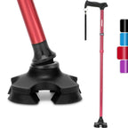 REHAND Walking Cane for Men & Women - Foldable, Adjustable, Lightweight, Self Standing Pivot Walking Cane, Soft Handle Grip, with Travel Bag, Walking Sticks for Seniors & Adults (Red)