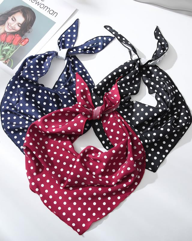 AWAYTR 3Pcs Hair Bandanas Head Kerchief for Women Girls Tie-Back Boho Hair Scarf Headband Bandana Triangle Head Scarf (Polka Dot - Red/Black/Dark Blue)
