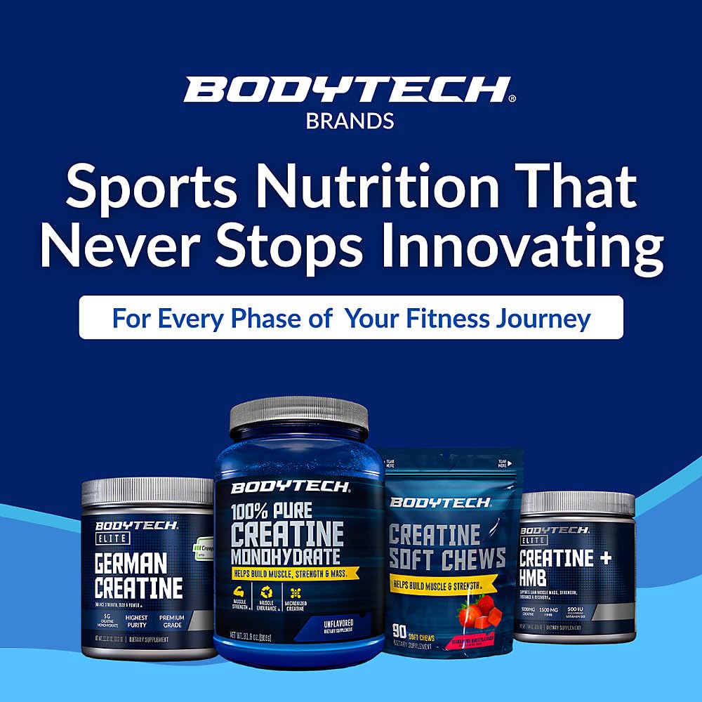 BodyTech Creatine Monohydrate Powder, Unflavored Micronized Creatine Formula for Men and Women, 5g per Serving, Pre Workout & Post Workout Supplement, Gluten Free, Sugar Free, 31.9 Oz, 181 Servings