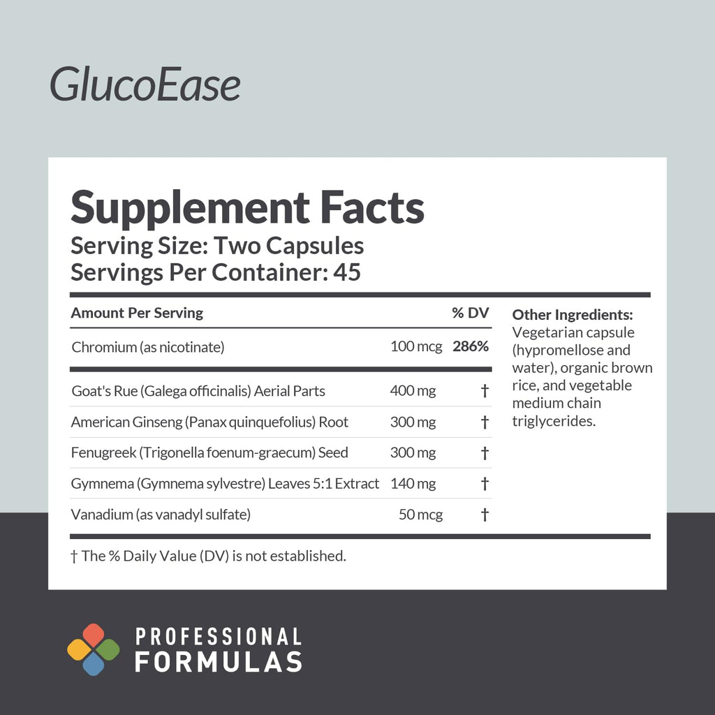 Professional Formulas GlucoEase – Supports Healthy Glucose Metabolism and Insulin Sensitivity – Herbal and Mineral Formula with Gymnema, Fenugreek & Chromium – 90 Capsules