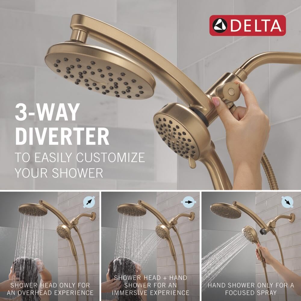 Delta 6-Setting PivotPro 3-in-1 Combination Shower Head with ProClean Spray, Chrome Round Shower Head Rainfall with Handheld Spray, 1.75 GPM, Chrome 75649