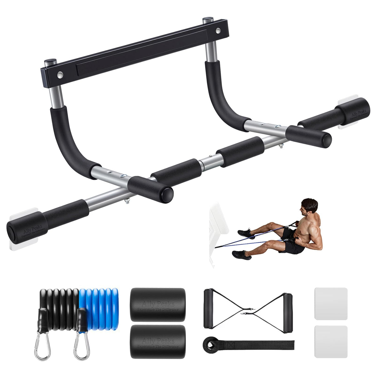 ALLY PEAKS Pull Up Bar Thickened Steel Pipe Super Heavy Duty Steel Frame Upper Workout Bar| Multi-Grip Strength for Doorway | Indoor Chin-Up Bar Fitness Trainer for Home Gym Max Limit 440 lbs