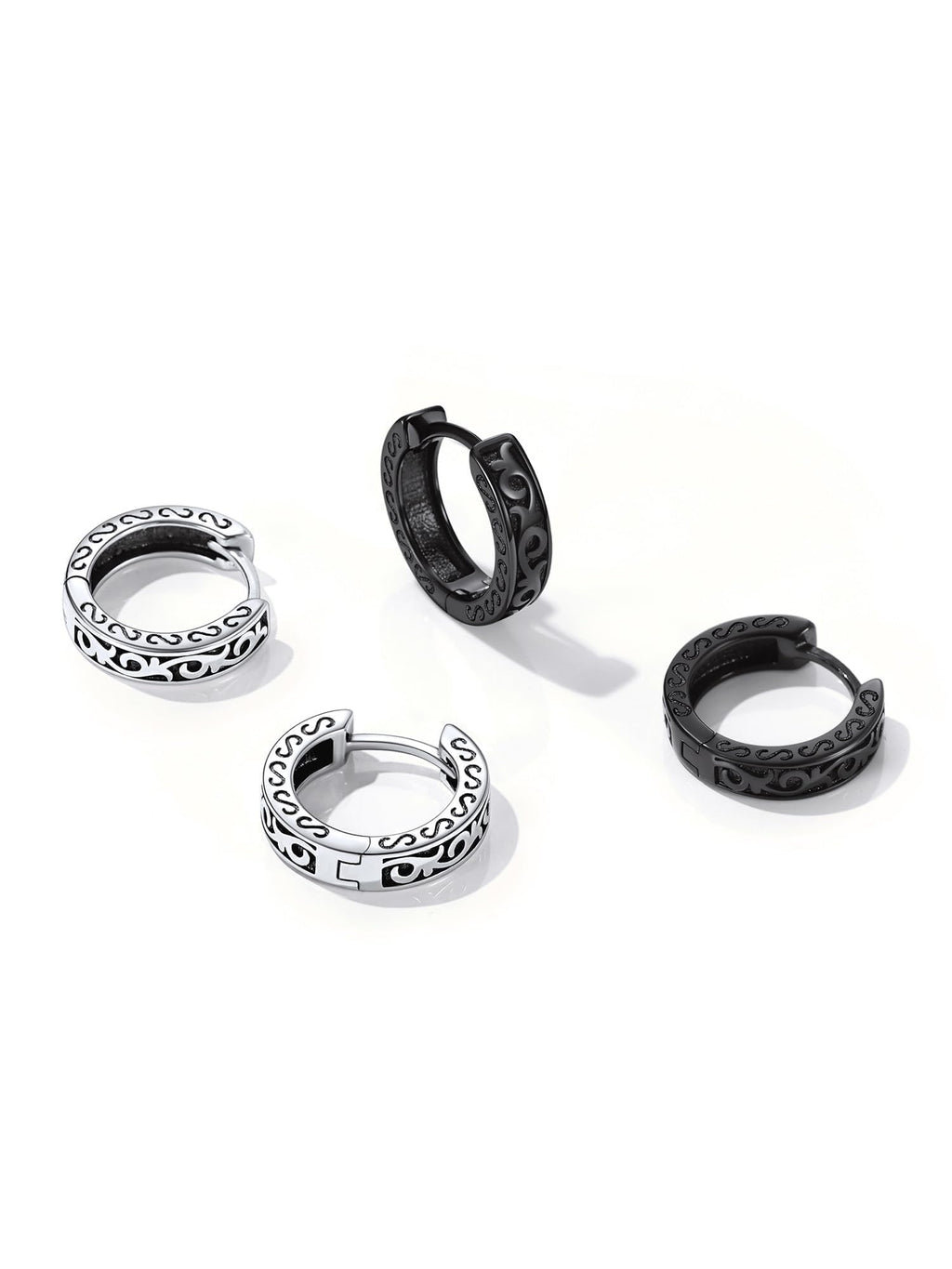 ChicSilver 925 Sterling Silver Black Hoop Earrings Celtic Knot Men Earring