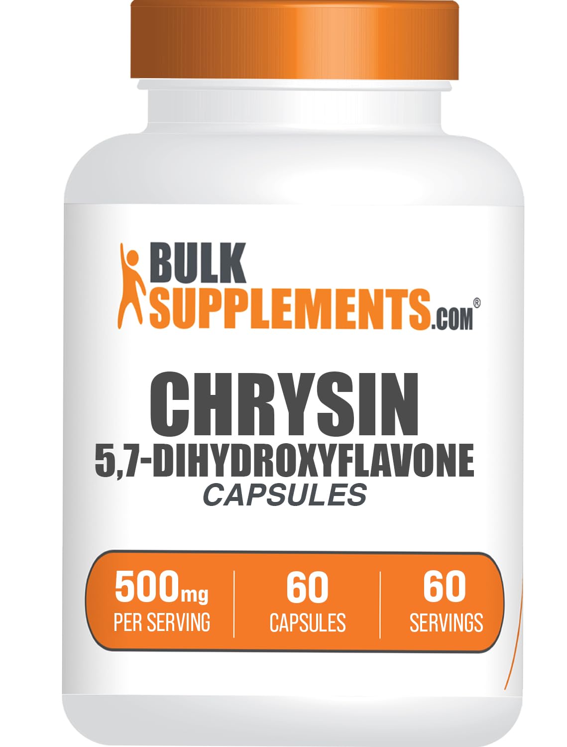 BulkSupplements.com Chrysin Capsules - 5,7-Dihydroxyflavone, Chrysin Supplement - Gluten Free, 1 Capsule per Serving (500mg), 60 Capsules (Pack of 1)