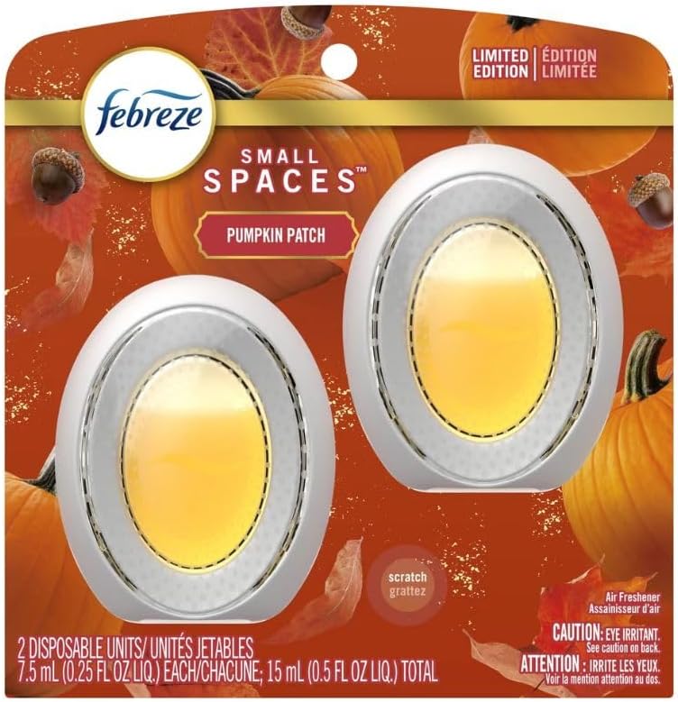 Febreze Air Freshener Odor Fighting Spray, Pumpkin Patch) Limited Edition, 8.8 oz. (Pack of 2) + Febreze Small Spaces Air Freshener Limited Edition Scents (Pumpkin Patch), 2 Count)