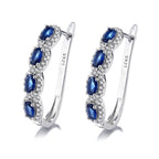 Amy & Annette Blue Sapphire Earrings - 18k White Gold Plated Halo Earring for Women - Great Gift Idea for Every Occasion