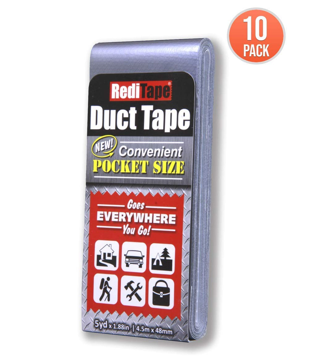 RediTape Travel Size Pocket Duct Tape 10-Pack | 1.88 inches x 5 Yards per Flat Pack (10-Pack, Silver)