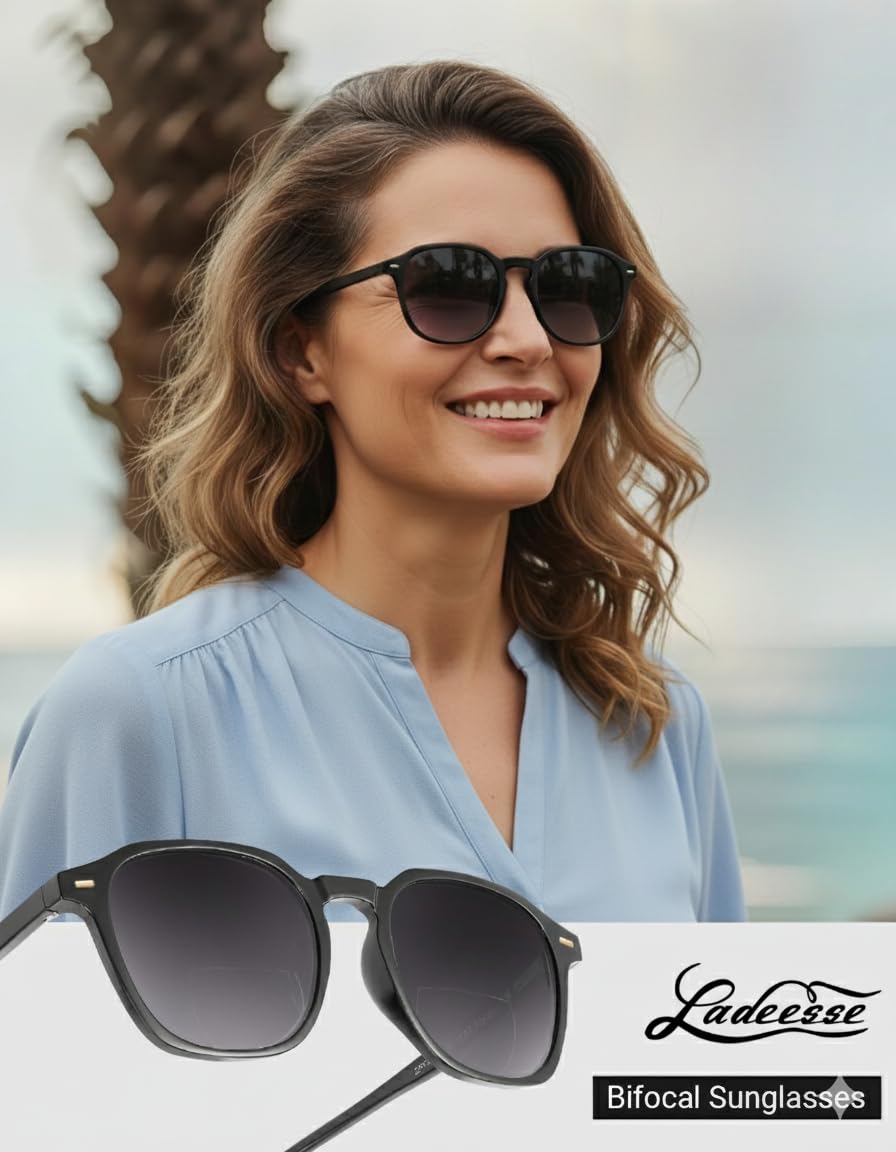 LADEESSE Reading Sunglasses for Women, Stylish Reading Glasses, Lightweight Square Readers for Men & Women, Durable Reading Sunglasses for Outdoor Fishing UV400 Protection, Fashion Square Frame