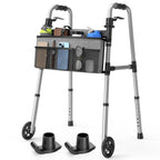 Loyoda Folding Walker with Basket and Glide Skis, 5" Wheels Lightweight Walkers for Seniors and Adults, Supports Up to 350 Pounds, Adjustable Height, Compact Standard Walker