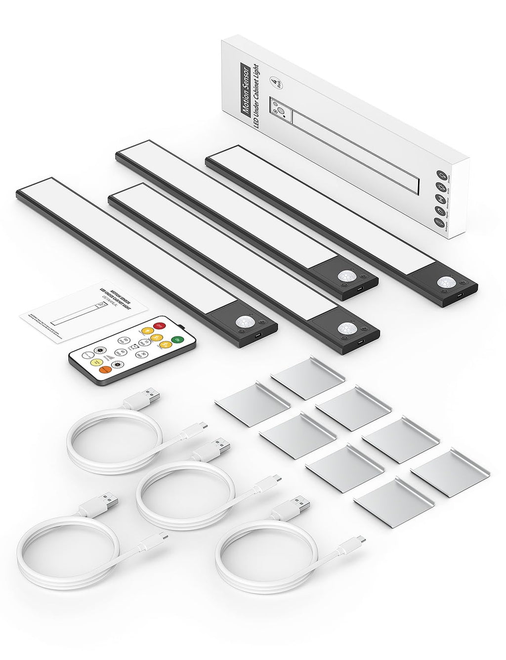 12" Under Cabinet Lighting Wireless, Remote, Motion Sensor, 4Pack, Black