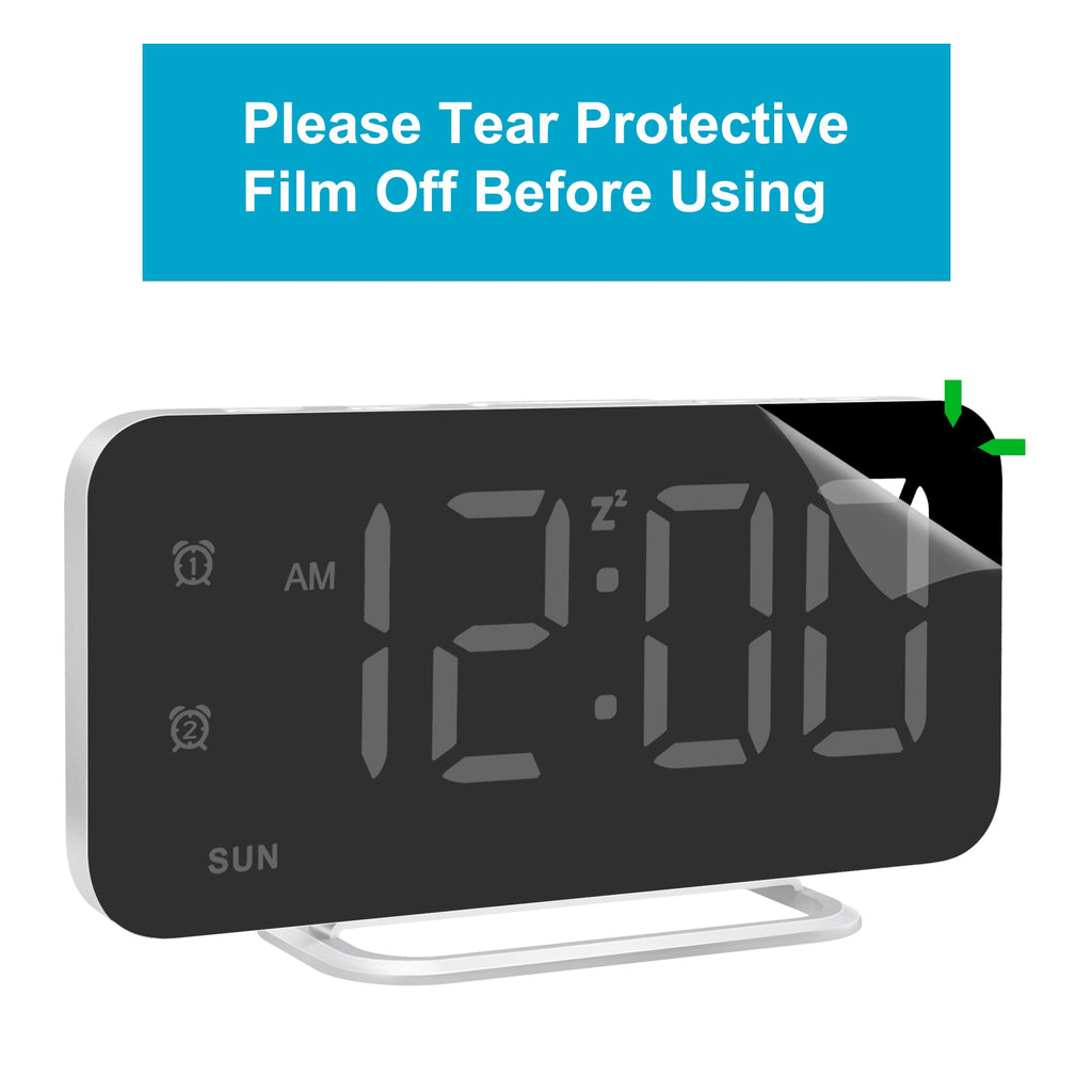 Slim LED Digital Alarm Clock, Mirror Surface for Makeup, with Diming, Large Display, Easy Setting, USB Charger Ports, Modern Bedroom, Desk, Office Living Room Decor, Christmas Birthday for Women Girl