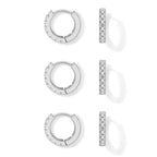 micuco 3 Pairs Small Silvertone Hoop Earrings for Women, 14K White Gold Plated Huggie Hoop Tiny Cartilage Cubic Zirconia Earrings for Men Diamond 8mm