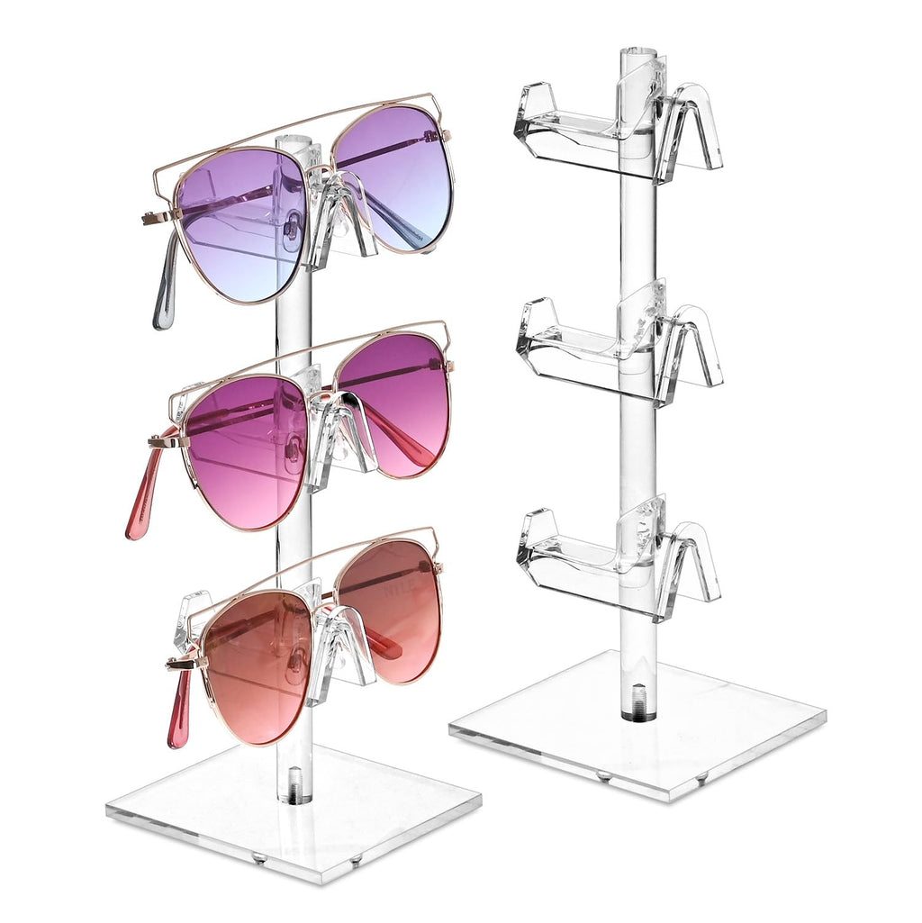 MOOCA 2 Pcs Set Premium Acrylic 3 Tier Eyeglasses Frame Riser Display Stand, Sunglasses Rack, Sunglasses Rack Holder, Acrylic Eyewear Display, Glasses Holder Stand, 3 Frames for Each Holder