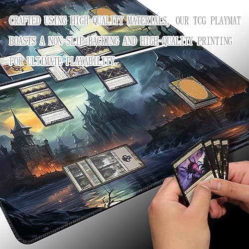 MTG Playmat Size 24x14in Free Storage Bags Non-Slip Backing Printing, Ideal for Card Game Enthusiasts TCG Playmat (No with Zone,Hidden Evil)