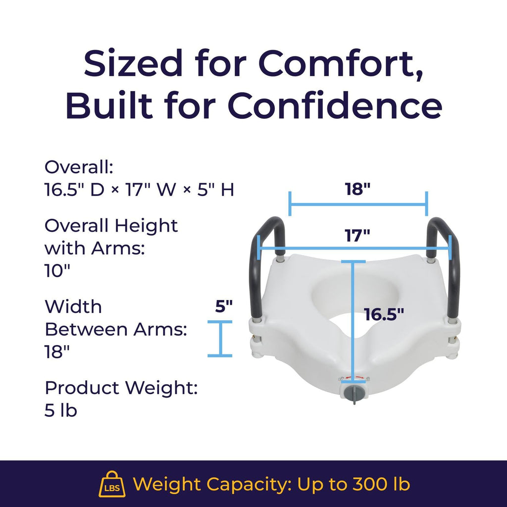 Drive Medical 2-in-1 Raised Toilet Seat with Removable Padded Arms