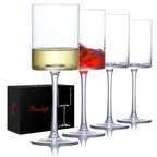Wine Glasses Set of 4, Hand Blown Square Wine Glasses for Red/White, 15 oz