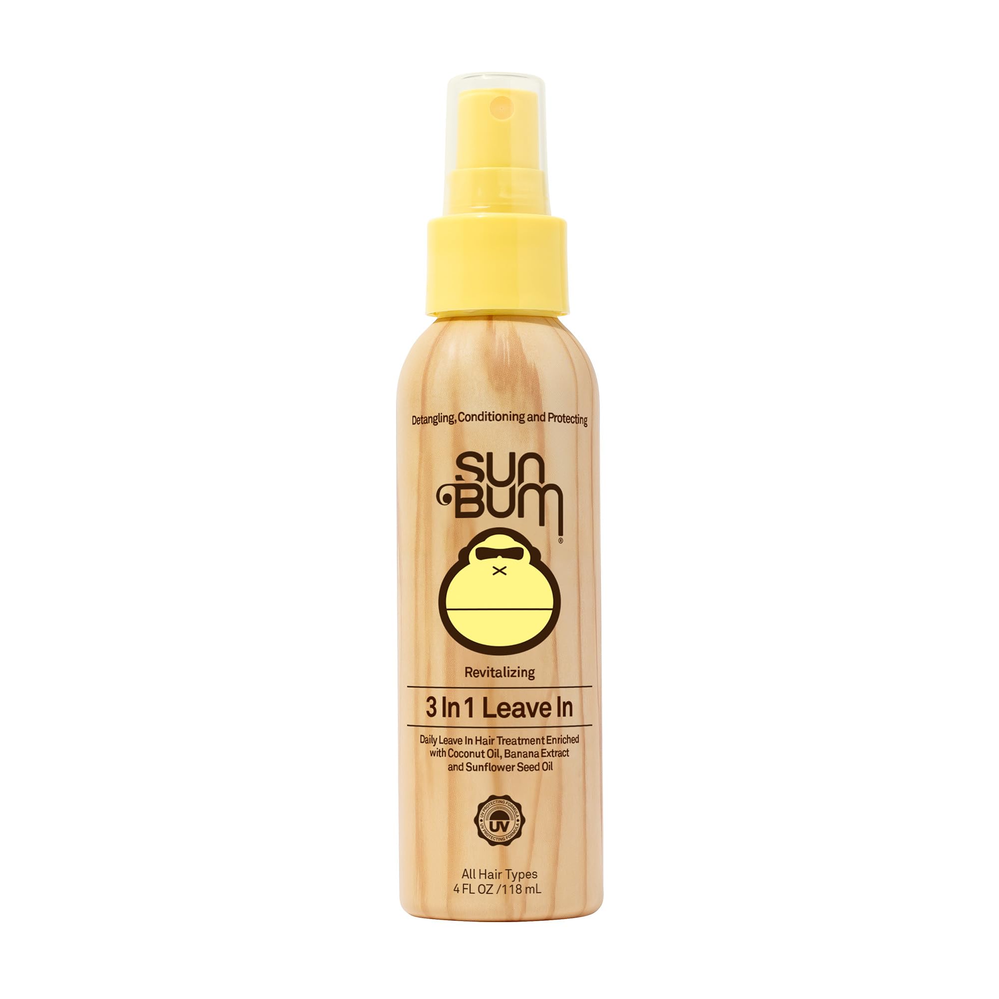 Sun Bum Revitalizing 3 in 1 Leave In Conditioner - Anti Frizz Detangler - Color Friendly with UV Protection - Enriched with Coconut Oil and Banana - 4 oz