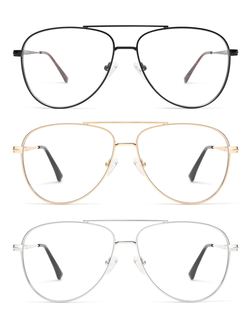 AMOMOMA Trendy Aviator Reading Glasses for Women,Men Blue Light Blocking Computer Readers Retro Metal Frame AM6162, Black&Gold&Silver 2.50x