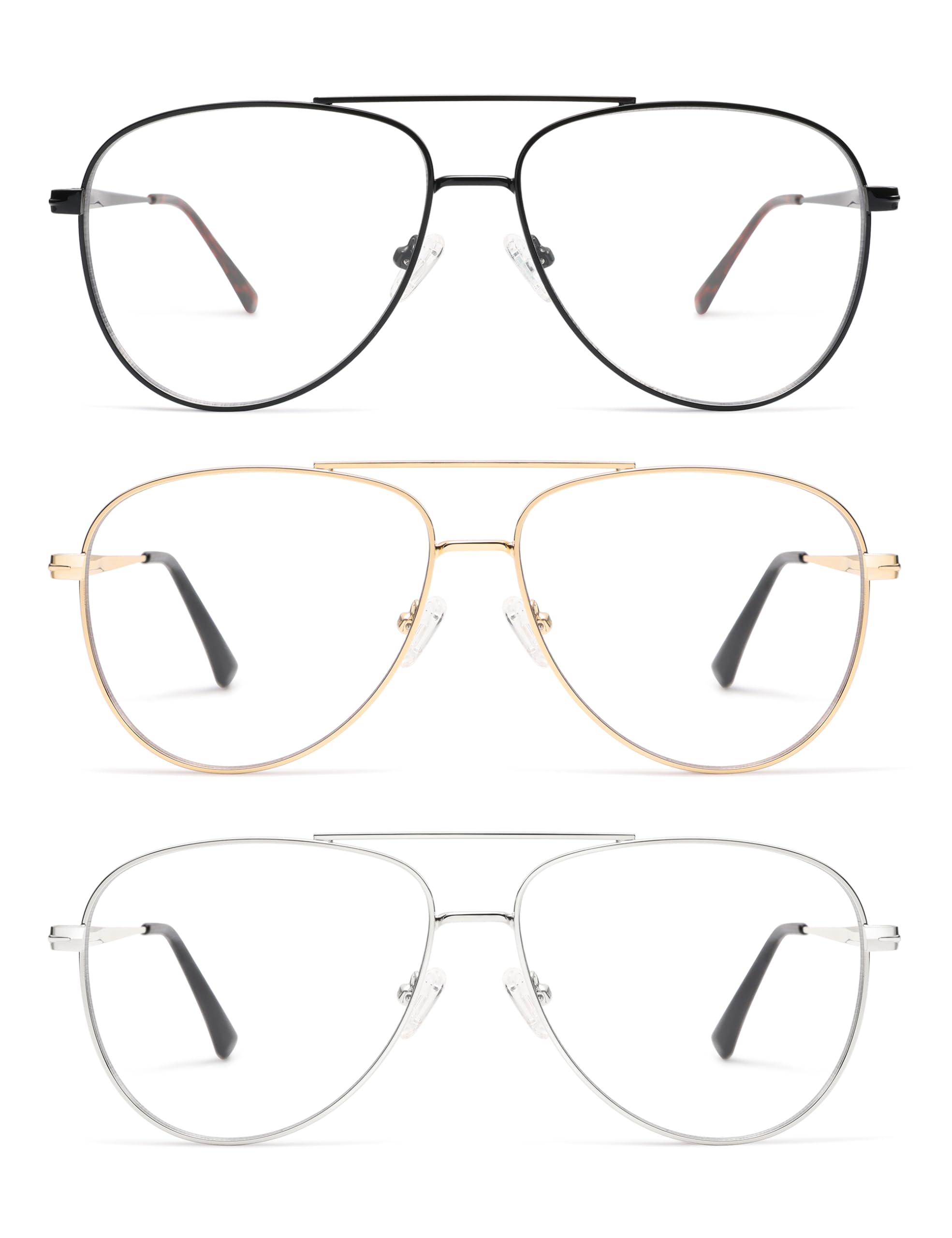 AMOMOMA Trendy Aviator Reading Glasses for Women,Men Blue Light Blocking Computer Readers Retro Metal Frame AM6162, Black&Gold&Silver 2.50x
