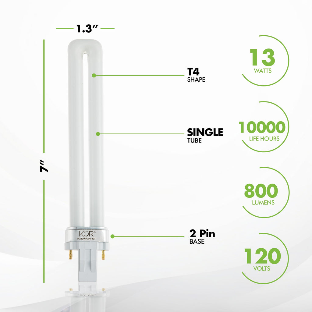 KOR (4 Pack) PL13S/27/ECO - Compact Fluorescent Plug-in - 13 Watt - 120 Volt - T4-2-Pin (GX23) - 2,700 Kelvin (Soft White)