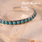 Montana West Women Silver Single Row Round Turquoise Open Cuff Bracelet