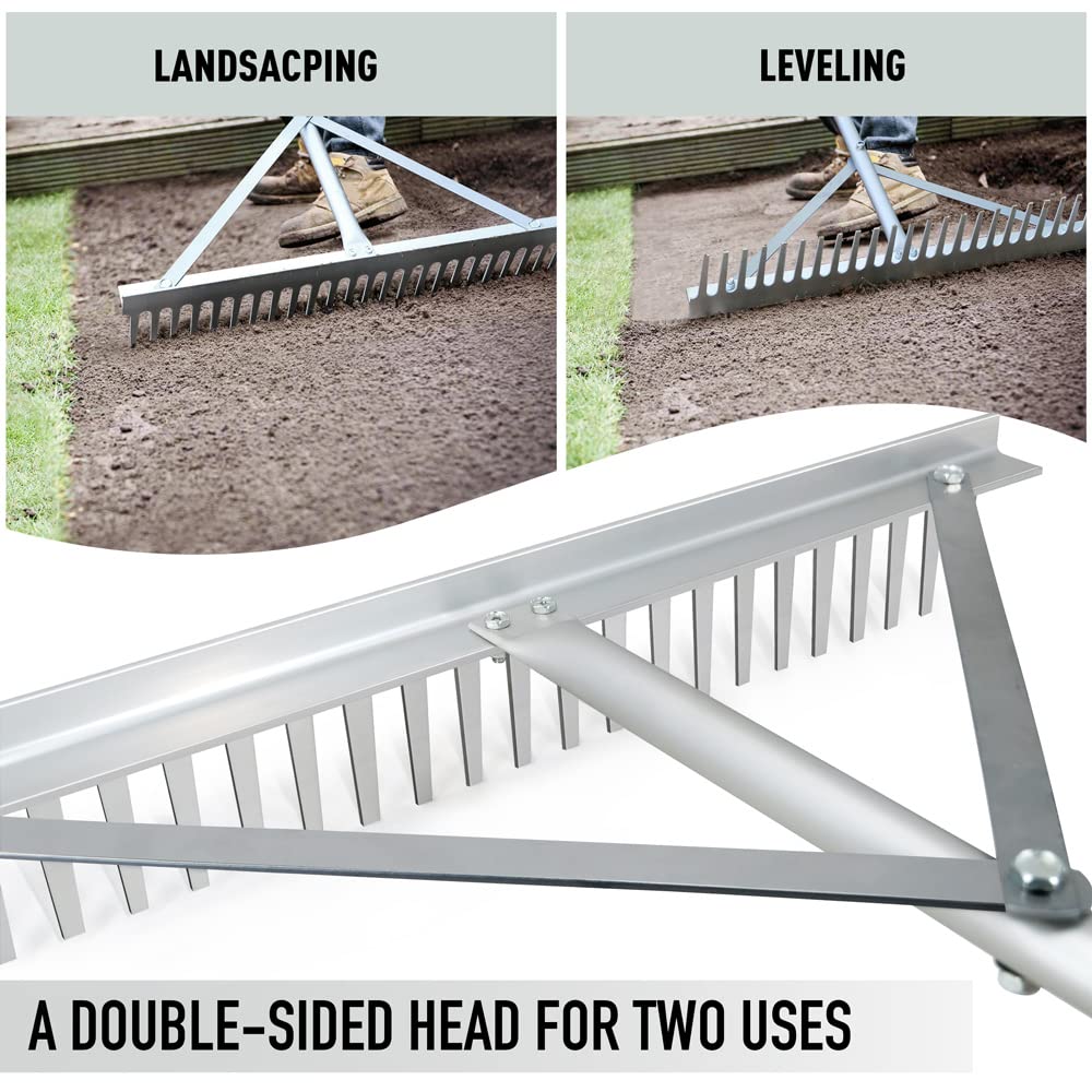 Colwelt Landscape Rake - 24Tines, Aluminum Head with 68" Handle, 24" Width for Beach & Lawn Care