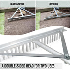 Colwelt Landscape Rake - 24Tines, Aluminum Head with 68" Handle, 24" Width for Beach & Lawn Care