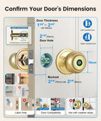 KLLOQUE Fingerprint Door Lock, Smart Fingerprint Door Knob with Lock, Biometric Door Locks with App Control & Key, Keyless Thumbprint Entry Door Locks for Bedroom, Front Door, Home, Apartment-Brass