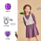 TOPBRIGHT 8 Pairs Hypoallergenic Earrings 925 Sterling Silver Stud Earrings Purple Heart CZ Tiny Butterfly For Kids, Toddlers, Little Girls, Teens, Women